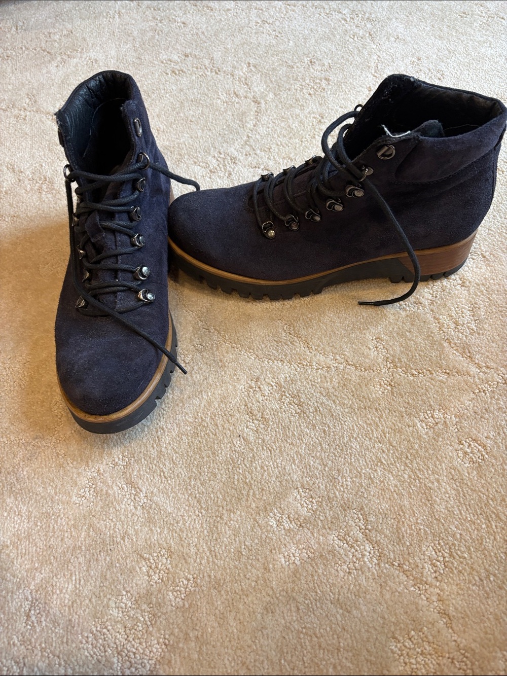 Women's Navy Suede Lace-Up Ankle Booties worn 1x